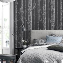White Birch Tree On Dark Grey Background Peel & Stick Wallpaper Wall Decal Sticker - thumbnail 2