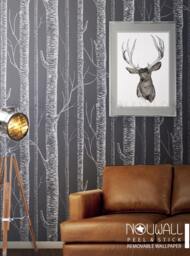 White Birch Tree On Dark Grey Background Peel & Stick Wallpaper Wall Decal Sticker