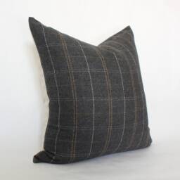 Plaid Throw Pillow, Moody Pillow Covers, Dark Gray Minimalist Cover, Black & Brown Windowpane Cover -- Glenton - thumbnail 3