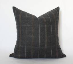 Plaid Throw Pillow, Moody Pillow Covers, Dark Gray Minimalist Cover, Black & Brown Windowpane Cover -- Glenton - thumbnail 1