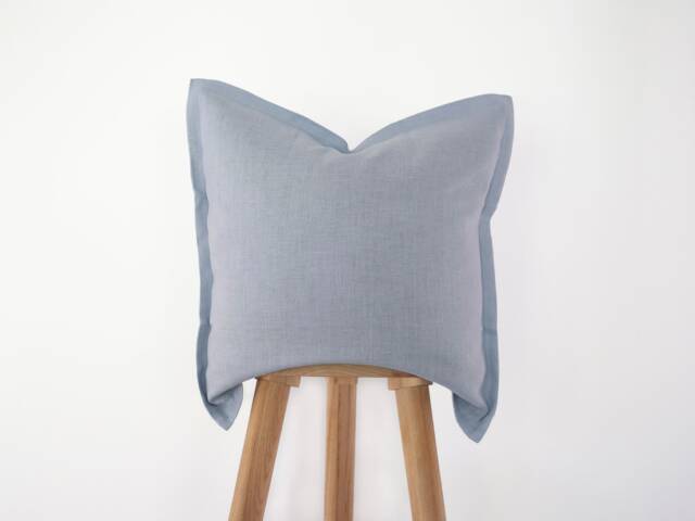 Dusty Blue Throw Pillow Cover - Flanged Bed Pillowcase Muted Or Sofa Decor Handmade - image 1