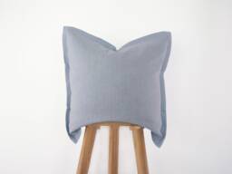 Dusty Blue Throw Pillow Cover - Flanged Bed Pillowcase Muted Or Sofa Decor Handmade - thumbnail 1