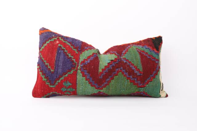 striped Kilim Pillow Cover Turkish Wool Lumbar Pillow, Boho Farmhouse Decor - 12x24 - image 1