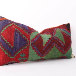 striped Kilim Pillow Cover Turkish Wool Lumbar Pillow, Boho Farmhouse Decor - 12x24 - thumbnail 3