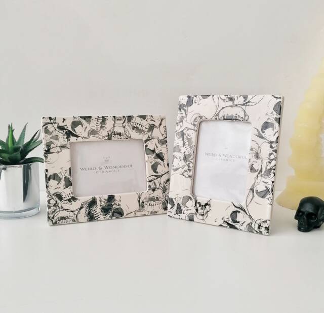 Skull Photo Frame, Skulls Picture Frames, Gothic Homeware, Goth Xmas Gift, Black White, Free Standing - image 1