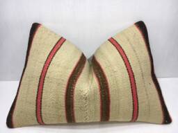 Vintage Turkish Kilim Pillow Cover, Handwoven Lumbar Cushion - 16x24