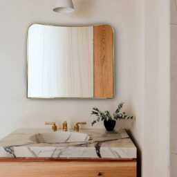 Handcrafted Curved Brass Rectangular Mirror - Modern Vanity - thumbnail 2
