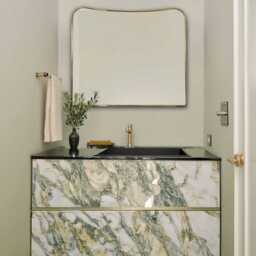 Handcrafted Curved Brass Rectangular Mirror - Modern Vanity - thumbnail 3