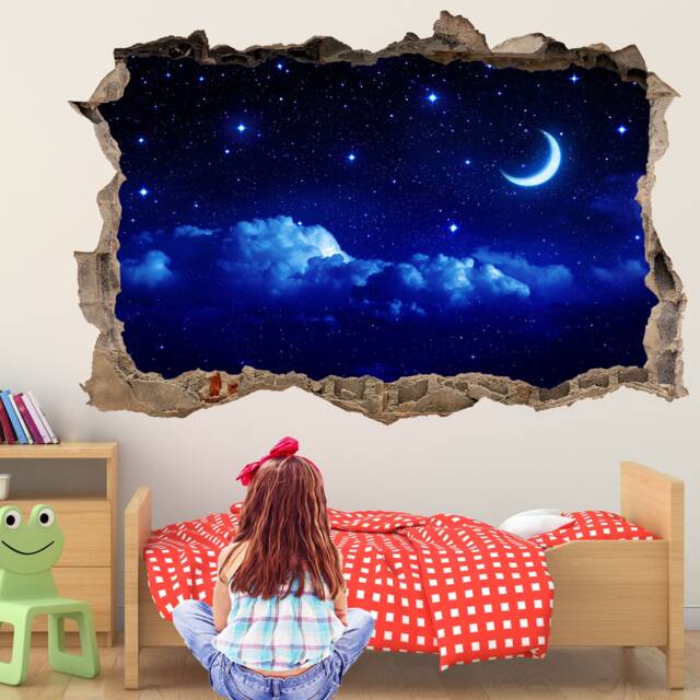 Moon Stars Sky Wall Decal Sticker Mural Poster Print Art Kids Bedroom Home Decor Gr15 - image 1