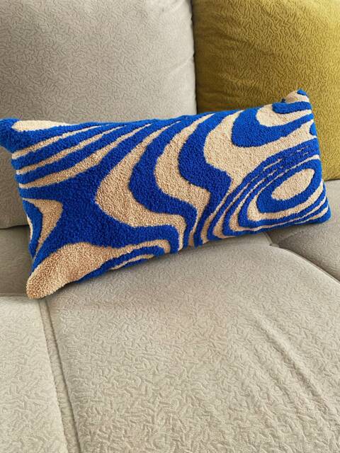 Hand Tufted Punch Needle Lumbar Pillow Cover, Decorative Embroidery Cushion Cover, Y2K Vibrant Wavy Lines, Fun Home Decor Rug, Psychedelic Print - image 1