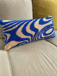 Hand Tufted Punch Needle Lumbar Pillow Cover, Decorative Embroidery Cushion Cover, Y2K Vibrant Wavy Lines, Fun Home Decor Rug, Psychedelic Print - thumbnail 1