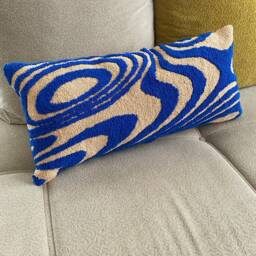 Hand Tufted Punch Needle Lumbar Pillow Cover, Decorative Embroidery Cushion Cover, Y2K Vibrant Wavy Lines, Fun Home Decor Rug, Psychedelic Print - thumbnail 2