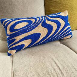 Hand Tufted Punch Needle Lumbar Pillow Cover, Decorative Embroidery Cushion Cover, Y2K Vibrant Wavy Lines, Fun Home Decor Rug, Psychedelic Print - thumbnail 3