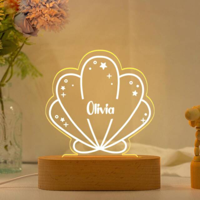 Personalized Acrylic Night Light, Seashell Led Light, Under The Sea, Mermaid, Kids Bedroom, Nursery Decor, Baby Shower Gift, Holiday Gift - image 1