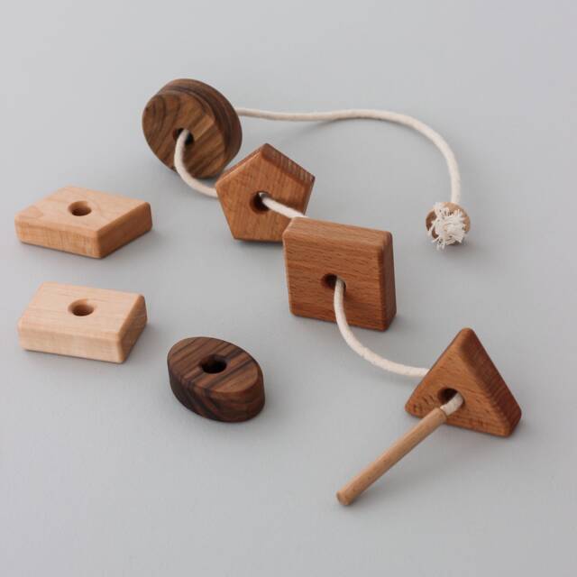 Wooden Lacing Toy With Geometry Shapes Educational Montessori Sensory Toys For Toddler, Fidget Toys, Gifts Kids, Homeschool Natural - image 1