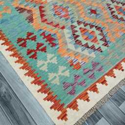 Kilim Rug Classic, Handmade Artisan Afghan Turkish, Scandinavian, Navajo, Bohemian Flatweave, Natural Wool 193x152 cm - thumbnail 3