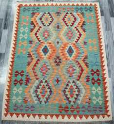 Kilim Rug Classic, Handmade Artisan Afghan Turkish, Scandinavian, Navajo, Bohemian Flatweave, Natural Wool 193x152 cm - thumbnail 1