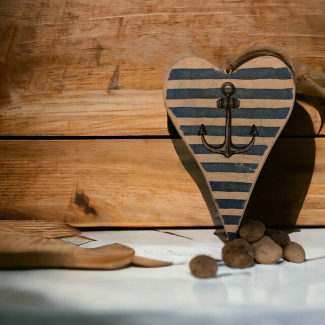 Nautical Themed Wooden Heart, Decoupage Anchor, Distressed - image 1