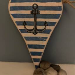 Nautical Themed Wooden Heart, Decoupage Anchor, Distressed - thumbnail 2