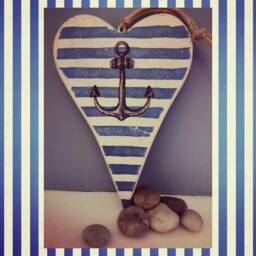 Nautical Themed Wooden Heart, Decoupage Anchor, Distressed - thumbnail 3