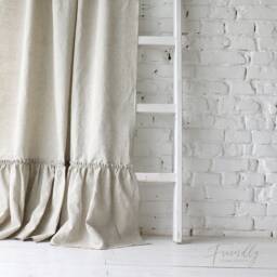 Black Linen Curtain, Ruffled Curtain Panel, Tab Top Ruffle Ruffled Linen Shower Curtain - thumbnail 3