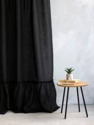 Black Linen Curtain, Ruffled Curtain Panel, Tab Top Ruffle Ruffled Linen Shower Curtain