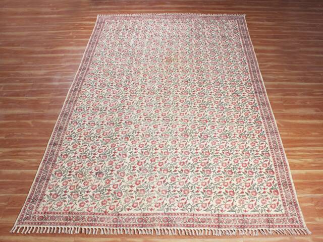 Floral Cotton Kilim Rug, Square Washable Indian Handmade - image 1