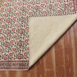 Floral Cotton Kilim Rug, Square Washable Indian Handmade - thumbnail 4