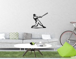 Laser Cut Metal Baseball Player Wall Art Home Decor - thumbnail 1
