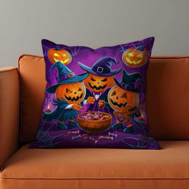 Halloween Pumpkin Cushion Cover, Spooky Jack-O'-Lantern Witches Pillow Case, Purple Fun Throw Cover For Sofa Or Kids Room - image 1