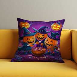 Halloween Pumpkin Cushion Cover, Spooky Jack-O'-Lantern Witches Pillow Case, Purple Fun Throw Cover For Sofa Or Kids Room - thumbnail 2