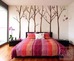 Thin Birch Trees Wall Decal, Forest & Birds Winter With Home Decor, Nursery Baby Room Decal - thumbnail 1