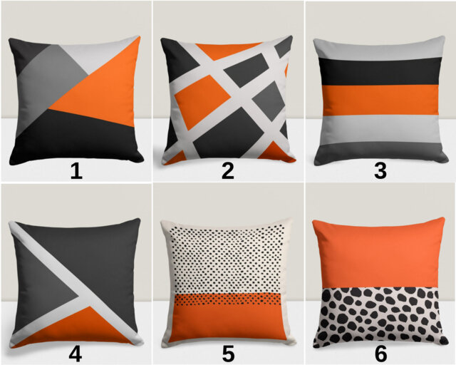 Geometric Modern Pillow Cover, Orange & Black Cushion Case, Bedroom Decor, Stylish Living Room Trendy Home Decoration - image 1