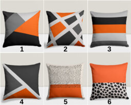 Geometric Modern Pillow Cover, Orange & Black Cushion Case, Bedroom Decor, Stylish Living Room Trendy Home Decoration - thumbnail 1