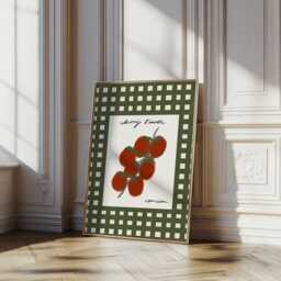 Vintage Cherry Tomatoes Green Checkered Poster, Mid Century Modern Wall Art Print - thumbnail 1