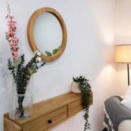 Solid Oak Round Wall Mirror Modern Wood Frame, Bathroom & Living Room - thumbnail 2