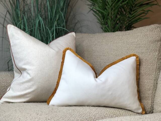 White/Cream Cushion Cover - Rectangle Cushions Fringed Pillow Lumbar Modern Farmhouse Decor Neutral - image 1