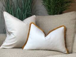 White/Cream Cushion Cover - Rectangle Cushions Fringed Pillow Lumbar Modern Farmhouse Decor Neutral - thumbnail 1