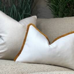 White/Cream Cushion Cover - Rectangle Cushions Fringed Pillow Lumbar Modern Farmhouse Decor Neutral - thumbnail 3