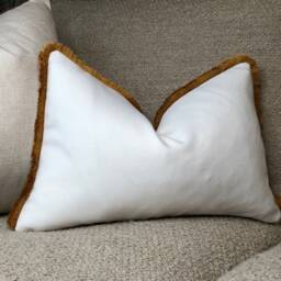 White/Cream Cushion Cover - Rectangle Cushions Fringed Pillow Lumbar Modern Farmhouse Decor Neutral - thumbnail 2