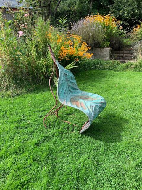 Handmade Copper Leaf Garden Chair Verdigris Steel Outdoor Seating - image 1