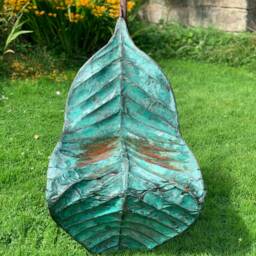 Handmade Copper Leaf Garden Chair Verdigris Steel Outdoor Seating - thumbnail 2
