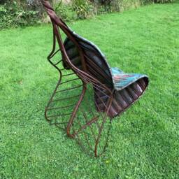 Handmade Copper Leaf Garden Chair Verdigris Steel Outdoor Seating - thumbnail 3