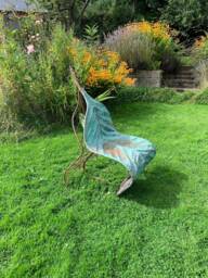 Handmade Copper Leaf Garden Chair Verdigris Steel Outdoor Seating - thumbnail 1