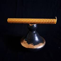 Handmade Black Ceramic Candle Holder 14K Gold Plated Pottery - thumbnail 4