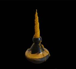 Handmade Black Ceramic Candle Holder 14K Gold Plated Pottery - thumbnail 1
