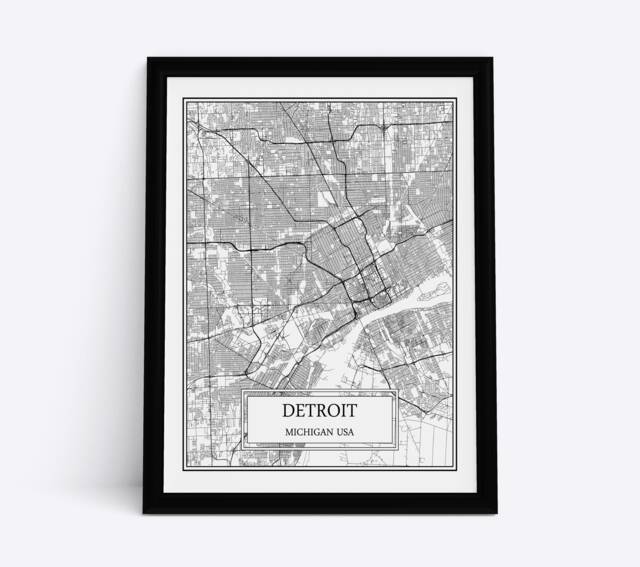 Detroit City Map Detailed Wall Art Print Poster Canvas Gift Decor Usa - image 1