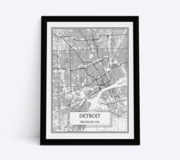 Detroit City Map Detailed Wall Art Print Poster Canvas Gift Decor Usa - thumbnail 1