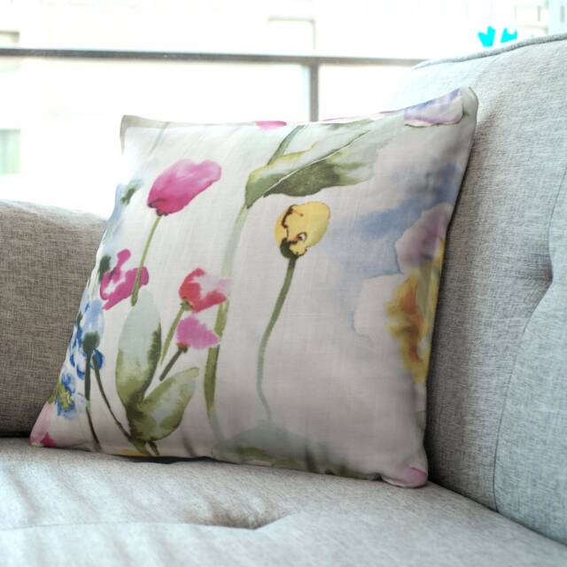 "Boho/Shabby Watercolour Cushion Covers - Delicate Floral Linen Fabric 14""/16""/18" - image 1