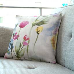 "Boho/Shabby Watercolour Cushion Covers - Delicate Floral Linen Fabric 14""/16""/18" - thumbnail 1
